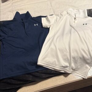 Under Armour Dark Blue and White Polo Shirts